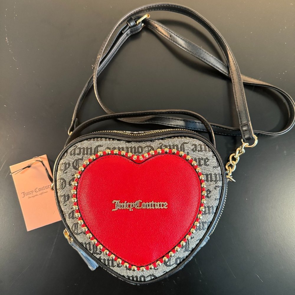 Juicy Couture Black Beige Love Never Dies Mini Heart Tote Crossbody Purse - NWT